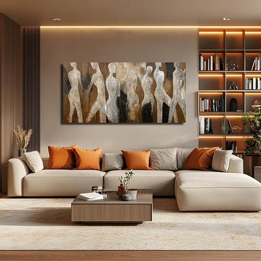 CHUDANHAO Modern Abstract Art White and Brown Figure Artwork for Walls Black Line Canvas Prints for Dining Room Office Home Wall Decor 24x48 Inch