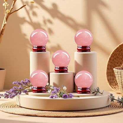 Natural Clear Quartz Crystal Sphere with Stand，5PC Real Crystals Ball, Clear Quartz Small Ball Decor (Rose Quartz Ball)