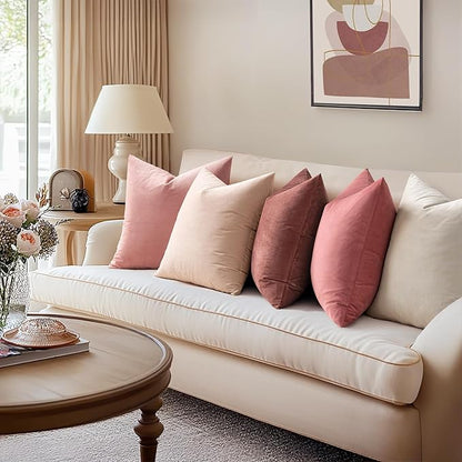MIULEE Velvet Throw Pillow Covers 20x20 Inch, Pack of 2 - Dusty Pink, Soft Solid Decorative Pillow Covers Cushion Cases Modern Luxury Home Decor for Spring Couch Sofa Bedroom Livingroom