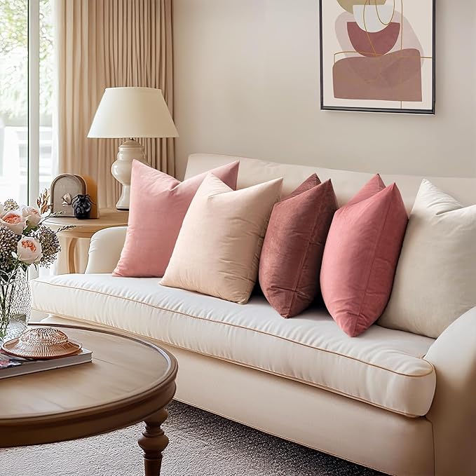 MIULEE Velvet Throw Pillow Covers 18x18 Inch, Pack of 2 - Dusty Pink, Soft Solid Decorative Pillow Covers Cushion Cases Modern Luxury Valentines Home Decor for Spring Couch Sofa Bedroom Livingroom