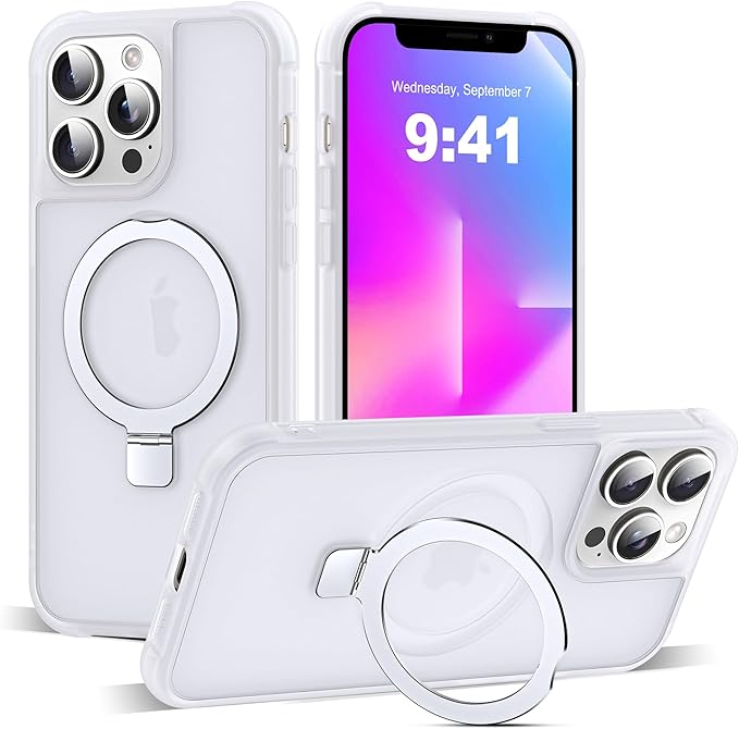 Compatible with iPhone 13 Pro Case with Invisible Magnetic O-Ring Stand Military-Grade Phone Case for iPhone 13 Pro 6.1" [Compatible with Mag-Safe][Great Grip Feeling],Translucent