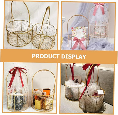 Zerodeko Decorative Iron Wire Basket with Handle Round Storage Basket for Wedding Home Organization Flower Girl Fruits and Elegant