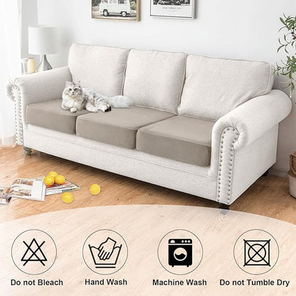 NAISI Waterproof Couch Cushion Covers Thick Velvet Fabric Washable Sofa Slipcovers 3 Pieces Individual Sectional Couch Covers with Elastic Bottom(3 Pcs for 3-Seat or Backrest,Light Taupe)