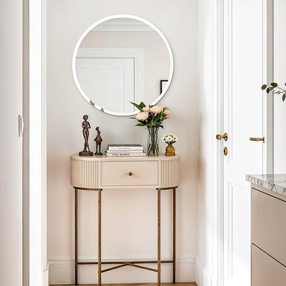 Frameless Round Wall Mirror: Decorative Mirrored Glass Vanity with Beveled Silver Edge for Bathroom Bedroom Livingroom Dining Room Entryway Hallway, 20 x 20 inch