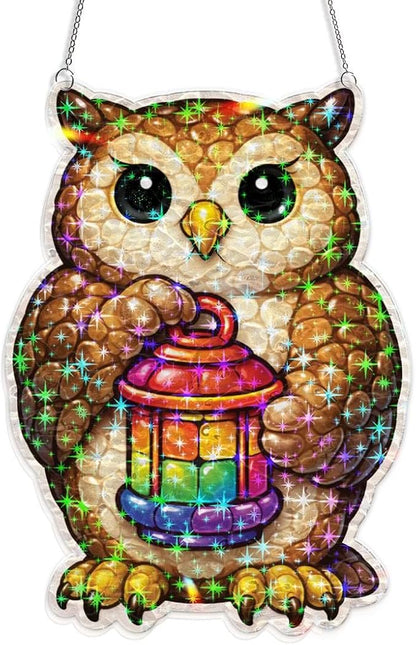 Bronze Owl Beacon Acrylic Suncatcher, Window Hanging Sun Catcher Ornament, Crystal Prism Light Catcher Decor, Sunlight Window Decor, Aesthetic Home Decor Gift