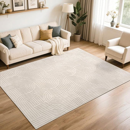 SHACOS Soft Cozy Fluffy Arch Pattern High-Low Pile Area Rugs 6'x9' Large Non Slip Washable Modern Geometric Rug Scandinavian Minimalist Carpet for Living Room Bedroom Dining Room, Beige