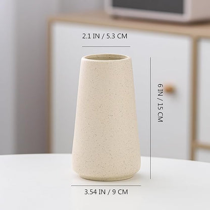 Beige Vase - Beige Ceramic Vase, 6“ Neutral vase Home Decor, Boho Off White Cream Vases for Flower, Minimalist Modern Ivory vases for Centerpieces, Room Decor, Living Room, Bedroom or Gift