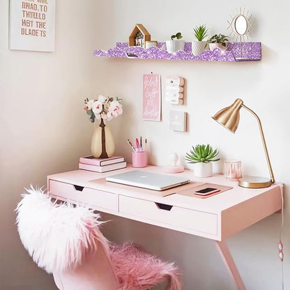 Rainbow Glitter Acrylic Floating Shelves, 23.6" Wall Mounted Nursery Bookshelves, Display Ledge for Books Toys Cosmetic Storage, Bathroom Bedroom Living Room Wall Organizer, 2 Pack, Purple
