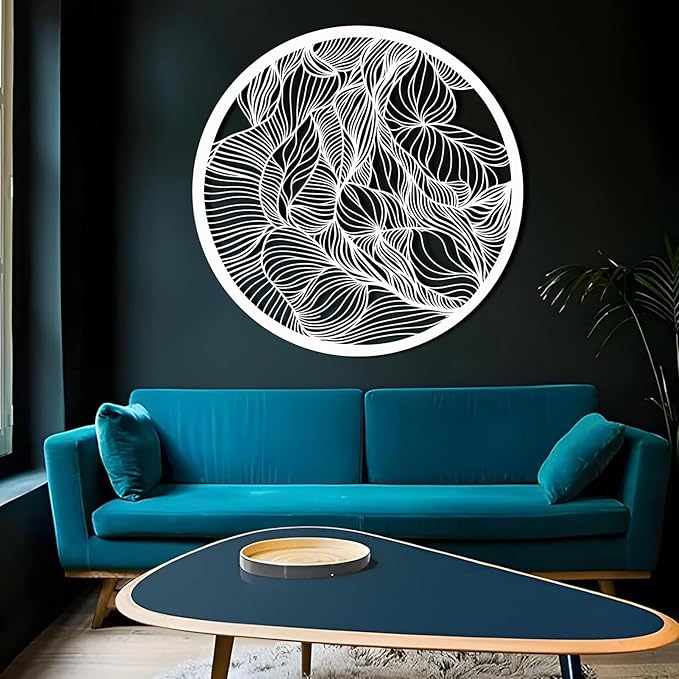 Abstract Lines Metal Wall Decor, Round Metal Wall Art, Line Art Wall Decor, Metal Abstract Wall Art, Metal Irregular Wall Hanging, Geometric Art, Metal Wall Art for Living Room (White, 30"x30"/76x76cm, metal wall art)