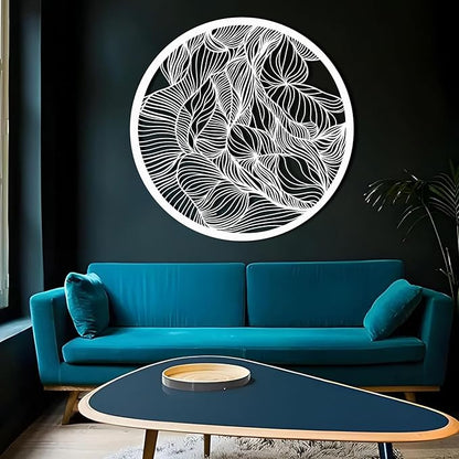 Abstract Lines Metal Wall Decor, Round Metal Wall Art, Line Art Wall Decor, Metal Abstract Wall Art, Metal Irregular Wall Hanging, Geometric Art, Metal Wall Art for Living Room (White, 30"x30"/76x76cm, metal wall art)