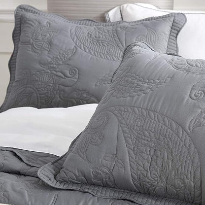 HZ & HY Oversized King Bedspread, Quilted Coverlet Bedding Set, Lightweight Thin Comforter, Reversible, Luxurious, 5 Piece, 100% Microfiber, Grey