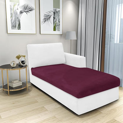 MAXIJIN 1 Piece Velvet Chaise Cover Stretch Sectional Couch Covers for L Shaped Sofa Fitted Soft Chaise Lounge Cushion Cover Sofa Slipcover with Elastic Bottom (Chaises Cover, Wine Red)