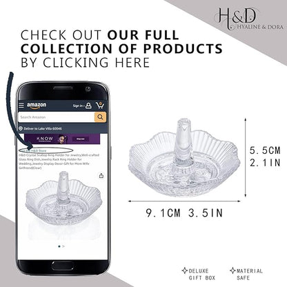 H&D HYALINE & DORA Crystal Scallop Ring Holder for Jewelry,Well-crafted Glass Rings Dish,Jewelry Rack Ring Holder for Wedding,Jewelry Display Decor Gift for Mom Wife Girlfriend(Clear)
