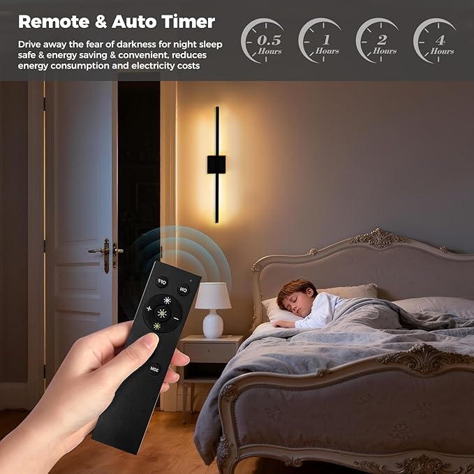 Black Battery Operated Wall Sconces Set of two Wireless，Modern Rechargeable Wall Lights Set of 2 with 10000mAh，Dimmable Led Wall Lamps for Living Room Bathroom Bedroom Hallway Bedside Headboard