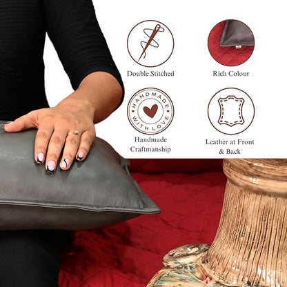 100% Lambskin Leather Pillow Cover - Sofa Cushion Case - Decorative Throw Covers for Living Room & Bedroom, 20x28 Inch - Grey Antique Box Pack of 1