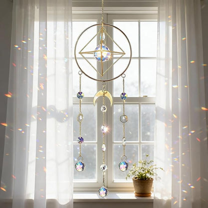 HDCRYSTALGIFTS Crystal Suncatcher, Window Suncatcher Prism Hanging Sun Catcher Rainbow Crystals Indoor Outdoor Decor Glass Christmas Ornaments Gifts,23inch