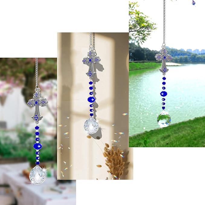 Hanging Sun Catchers Outdoor Indoor Window with Crystals,Crystal Prism Suncatcher for Window Garden,Crystal Sun Catcher Rainbow Maker Ornament (Cross-Shaped)