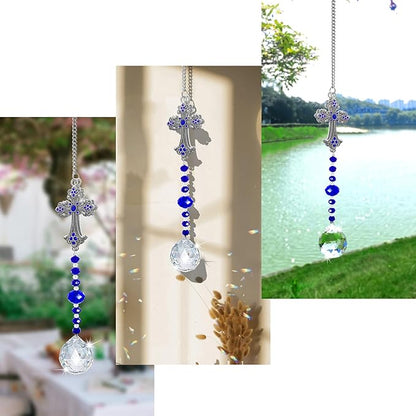 Hanging Sun Catchers Outdoor Indoor Window with Crystals,Crystal Prism Suncatcher for Window Garden,Crystal Sun Catcher Rainbow Maker Ornament (Cross-Shaped)