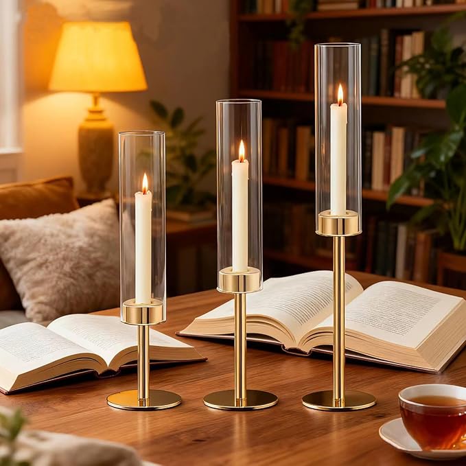 Gold Candlestick Holders Set of 6 – Tall Candle Sticks Holder Decor – Vintage Centerpiece Table Decorations – Dining Room Candle Holder Decor, Wedding Decorations – Home Decor Aesthetic Gift