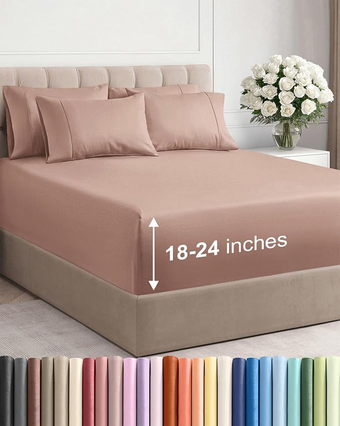 Extra Deep Cal King Sheet Set - 6 Piece Breathable & Cooling Sheets - Hotel Luxury Bed Sheets Set - Easy & Secure Fit - Soft, Wrinkle Free & Comfy Sheets Set - Mauve Sheet Set with Extra Deep Pockets
