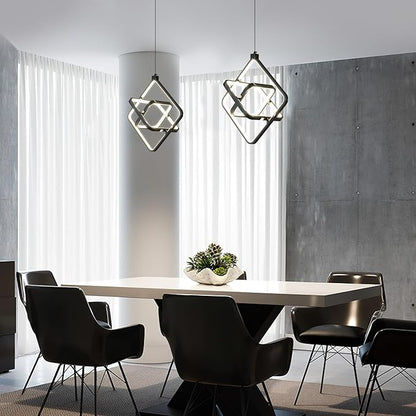 Modern LED Pendant Lights Plated Black Rectangular Pendant Light Fixtures 4000K 35W Dimmable Pendant Lighting for Dining Room Kitchen Island Bedroom Living Room Foyer（3-Ring）