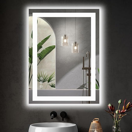 Sweetcrispy 28.1"x36.1" Smart Anti-Fog LED Bathroom Mirror with Front Light & Backlit, 3 Color Temperatures, Dimmable, Memory Function, Rectangle Modern Vanity Mirror