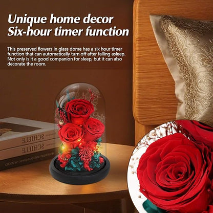 Casaido Preserved Roses Flowers for Delivery, Red Forever Flores in Glass Dome for Women Mom Wife Girlfriend Grandma, Eternal Rose Anniversary Birthday Gift for Mothers Day Valentines Christmas