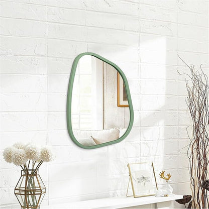 Asymmetrical Mirror for Wall Irregular Wood Frame Modern Unique Wall Mirror Decorative Vanity Bathroom Living Room Bedroom Entryway Hallway Artistic Mirror 14"x10"