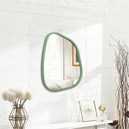 Asymmetrical Mirror for Wall Irregular Wood Frame Modern Unique Wall Mirror Decorative Vanity Bathroom Living Room Bedroom Entryway Hallway Artistic Mirror 14"x10"
