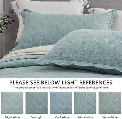 CHIXIN Cotton Bedspread Full Size - Real Stitching - Luxury Quilted Bedding Cover for All Season, Reversible, Ultra Soft, Lightweight, 3 Piece, Pale Blue