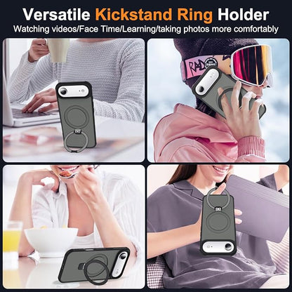 Compatible with iPhone 17 Air Case with Invisible Magnetic O-Ring Stand Military-Grade Translucent Phone Case for iPhone 17 Air 6.5" [Compatible with Mag-Safe][Great Grip Feeling], Black