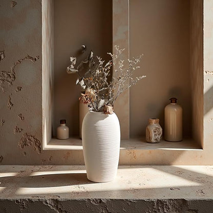 Rustic Ceramic Vase, Simple Flower Vase for Home Decoration, 9.45 Inches, One Piece for Living Room, Office Wedding, Hotel Decor.