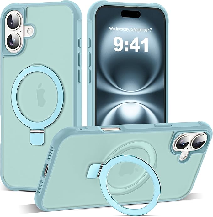 Compatible with iPhone 16 Plus Case with Invisible Magnetic O-Ring Stand Military-Grade Translucent Case for iPhone 16 Plus 6.7" [Compatible with Mag-Safe][Great Grip Feeling], Blue