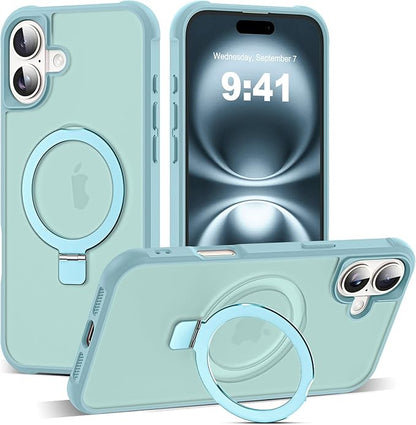 Compatible with iPhone 16 Plus Case with Invisible Magnetic O-Ring Stand Military-Grade Translucent Case for iPhone 16 Plus 6.7" [Compatible with Mag-Safe][Great Grip Feeling], Blue