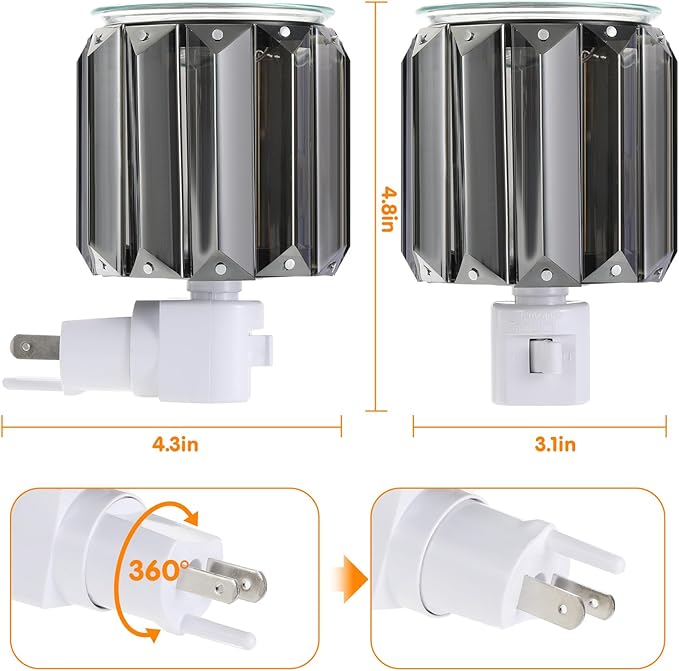 Pluggable Fragrance Warmer-Crystal Electric Wax Melt Burner -Candle Melt Warmer -Wall Plug in Wax Burner Warming Scented Candle Wax Melts and Tarts or Fragrance Oils