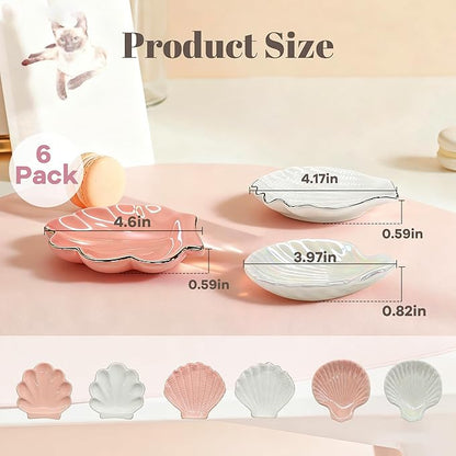 Shell Jewelry Tray Ring Dish, 4.33 Inch Key Bowl Ceramic Tray, Ttrinket Dish Jewelry Dish, Home Decoration, Gifts for Girlfriend Daughter Mother,Mother's Day Gift (6PCS-Shell)