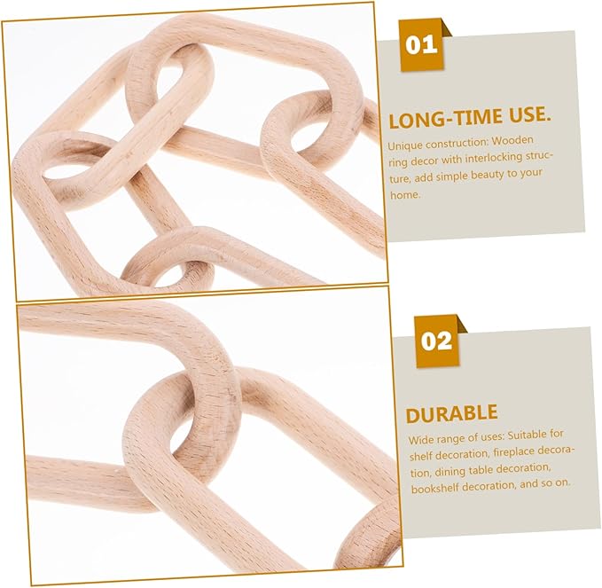 ARTIBETTER Wood Chain Link Decor Rustic Wooden Chain Decoration for Living Room Dining Table and Shelf Minimalist Style Home Decor for Birthdays and Anniversaries Wide Thick
