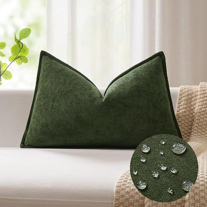 Kevin Textile 16x24 Inch Lumbar Pillow Cover 1 Pack Soft Boucle Textured Decorative Waterproof Rectangle Cushion Elegant Accent Pillow for Couch Sofa Chair Bed Home Decor Indoor Outdoor Moss Green