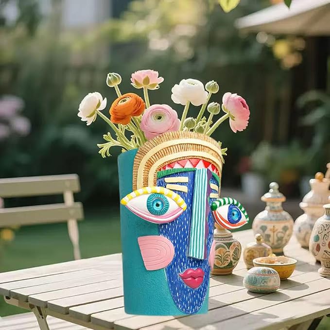 Picasso Abstract Face Planter Pots Colorful Funky Flower Pots Unique Head Planter with Drainage Handcrafted Resin Vases for Indoor ＆ Outdoor Plants Home Decor