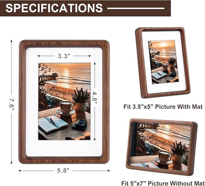 TEYCLZORE 5x7 Natural Walnut Picture Frame, Handmade Photo Frame, Display 3.5x5 Picture with Mat or 5x7 Without Mat, Tabletop Display and Wall Hanging