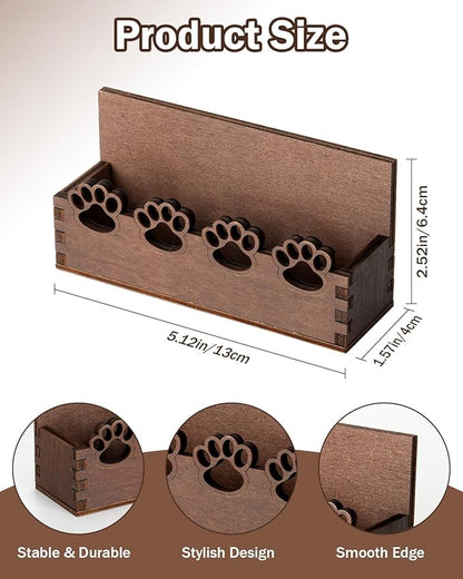 eZAKKA 2 Pack Business Card Holder, Wooden Business Card Stand for Office Home Desktop Tabletop Organizer(Paw)