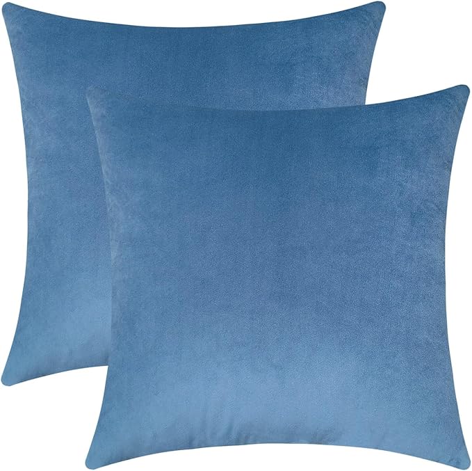 mixeoo Comfy Sky Blue Couch Throw Pillow Covers Decorative Square Velvet Super Soft Cushion Cases for Home Livingroom Sofa Decor, Set of 2, 18 x 18 Inch