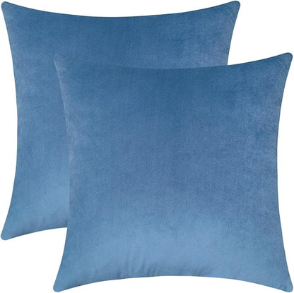 mixeoo Comfy Sky Blue Couch Throw Pillow Covers Decorative Square Velvet Super Soft Cushion Cases for Home Livingroom Sofa Decor, Set of 2, 18 x 18 Inch