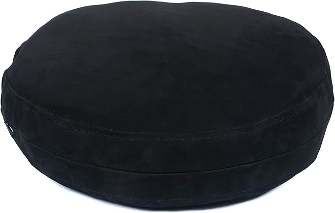 D DOLLY LAMB Lambskin Round Leather Pillow Cover - Sofa Cushion Case - Decorative Circular Cushion Throw Covers for Living Room & Bedroom - Black Suede Diameter 18 Inch