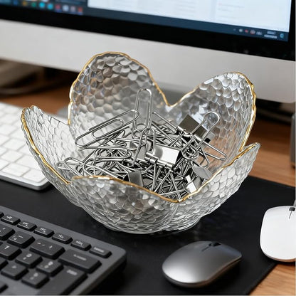 Clear Flower Jewelry Dish Tray Glass Ring Dish Jewlery Tray Cute Bathroom Trinket Dish Jewely Bowl Nightstand Decor Jewerly Plate Ring Holder Christmas Friendship Birthday Gifts for Women