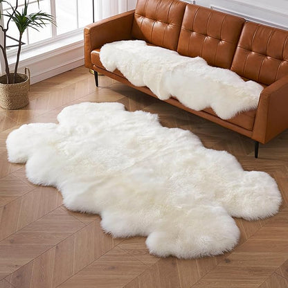 WL&ALLEN Sheepskin Rug - Genuine Thick & Lush 3 Inch Pile, Luxury Australian Pelts | Large Single Pelt 4'4" x 6'6", Ivory White
