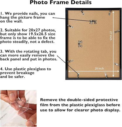 20x27 Picture Frame Set of 2 Black for Puzzles Poster Photo Picture, Horizontal and Vertical Formats for Wall Hanging, 20 x 27 Wall Gallery Puzzles Frame for 20 by 27 Photos Posters, 2 Pack,Black