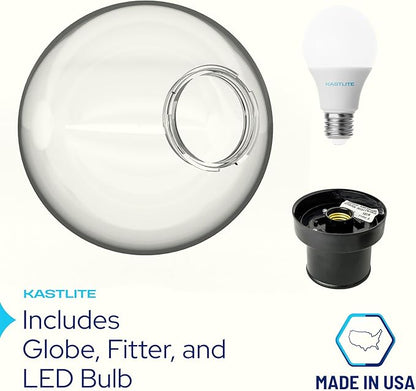 KASTLITE Lamp Post Globe Combo Lighting Fixture | 10" Clear Acrylic Lens with Black Fitter & Twist Lock Mounting | Fits 3" Diameter Posts (Not Included) | Comes with with 5000K LED Bulb