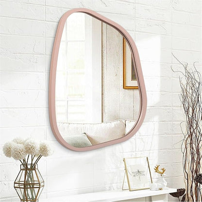 Irregular Wall Mirror 26"x18", Asymmetrical Large Bathroom Mirror Wood Framed Modern Artistic Decorative Vanity Mirrors for Bedroom Living Room Entryway Hallway