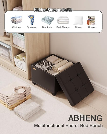 17.7 inches Synthetic Leather turfed Ottomans Cube with Storage, Metal-Framed Square Storage Ottoman Foot Rest Stool Holds 770 LB for Dorm Living Room Bedroom Black UASND63B